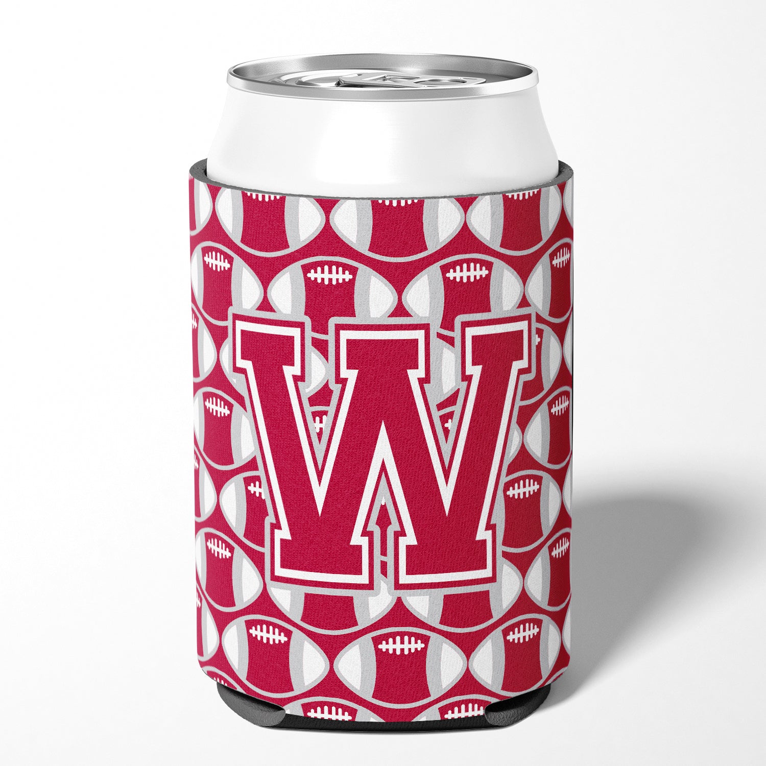 Letter W Football Crimson, grey and white Can or Bottle Hugger CJ1065-WCC.