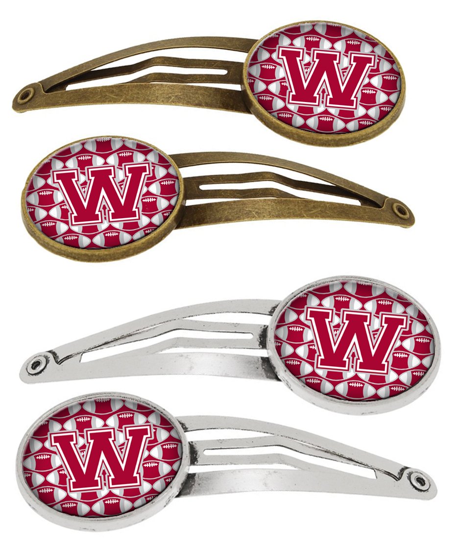 Letter W Football Crimson, grey and white Set of 4 Barrettes Hair Clips CJ1065-WHCS4 by Caroline&#39;s Treasures