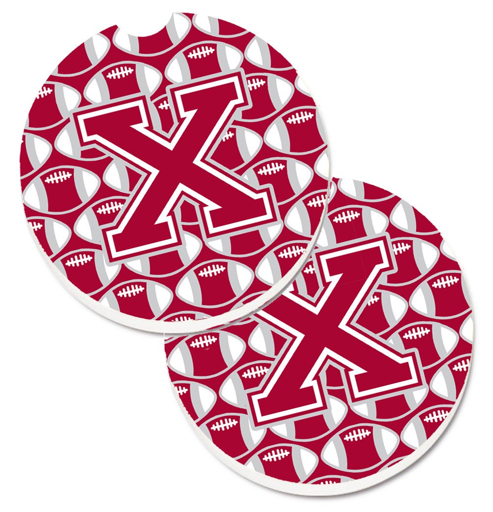 Letter X Football Crimson, grey and white Set of 2 Cup Holder Car Coasters CJ1065-XCARC by Caroline's Treasures