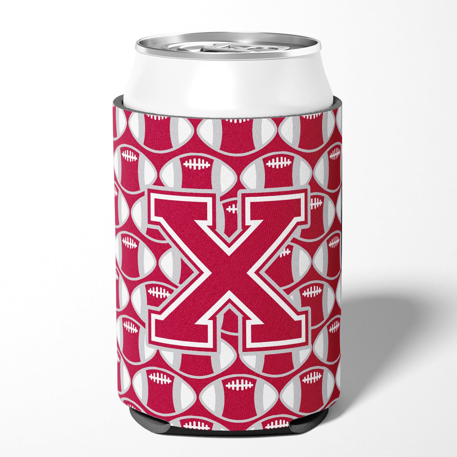Letter X Football Crimson, grey and white Can or Bottle Hugger CJ1065-XCC.