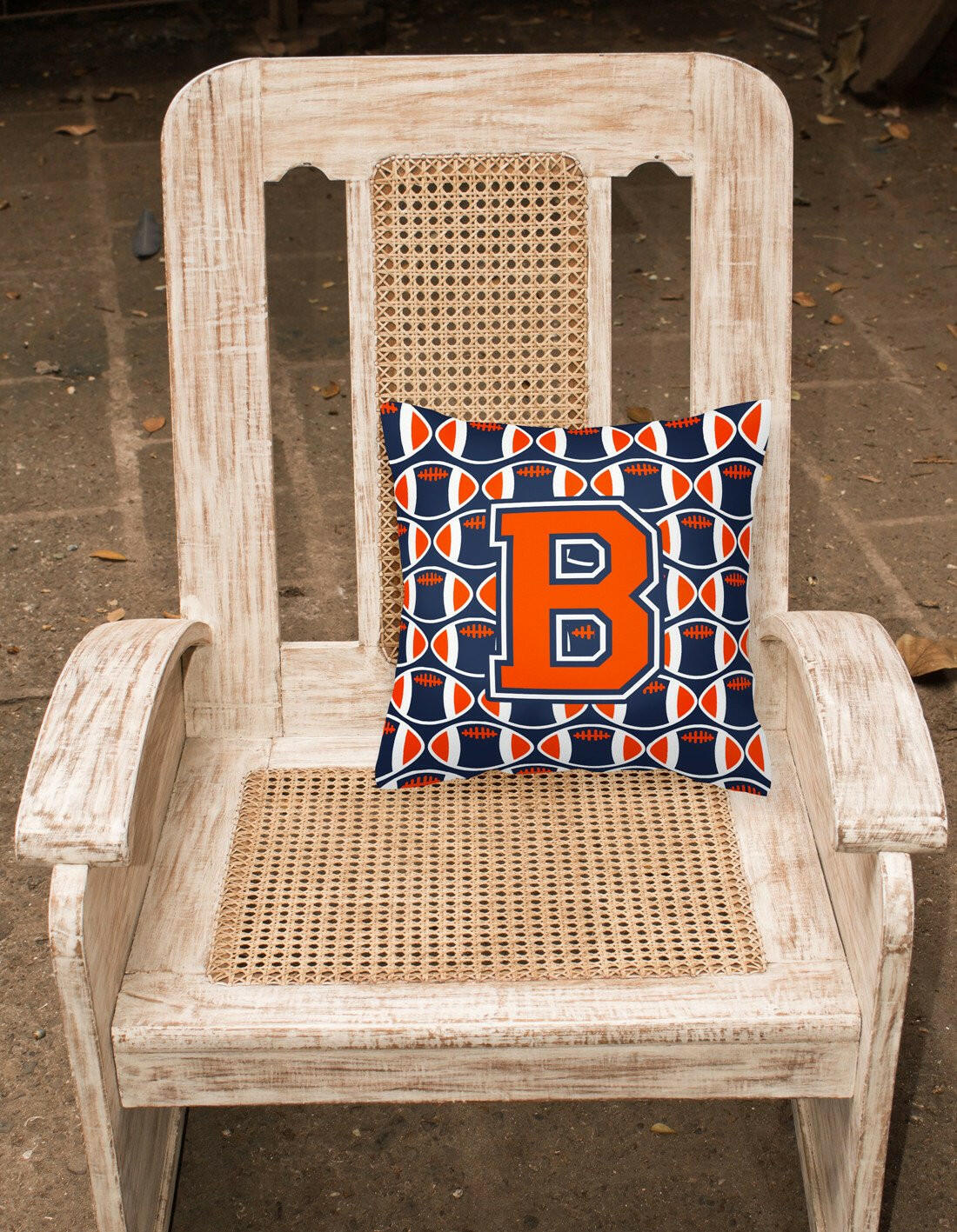 Letter B Football Orange, Blue and white Fabric Decorative Pillow CJ1066-BPW1414 by Caroline's Treasures