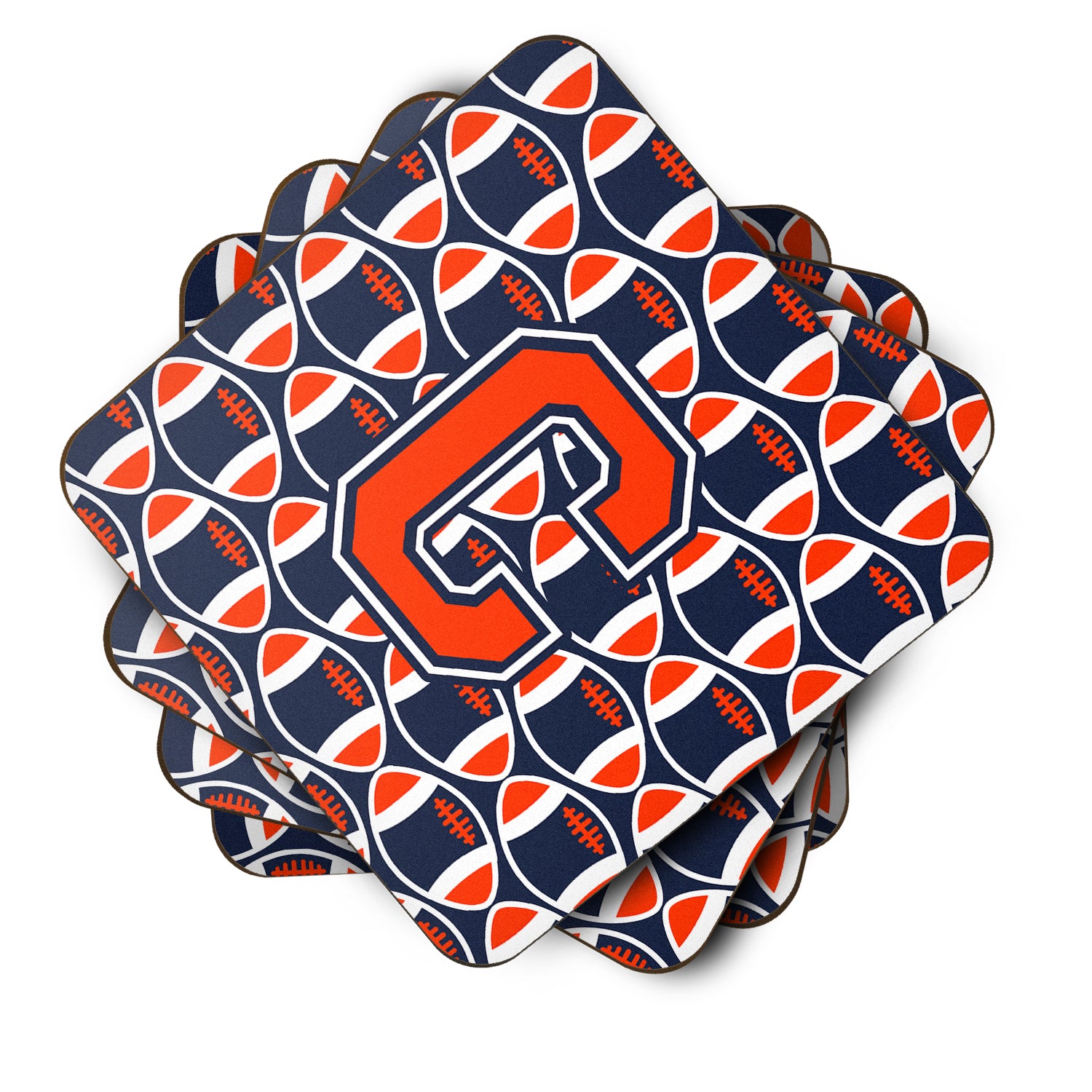 Letter C Football Orange, Blue and white Foam Coaster Set of 4 CJ1066-CFC - the-store.com