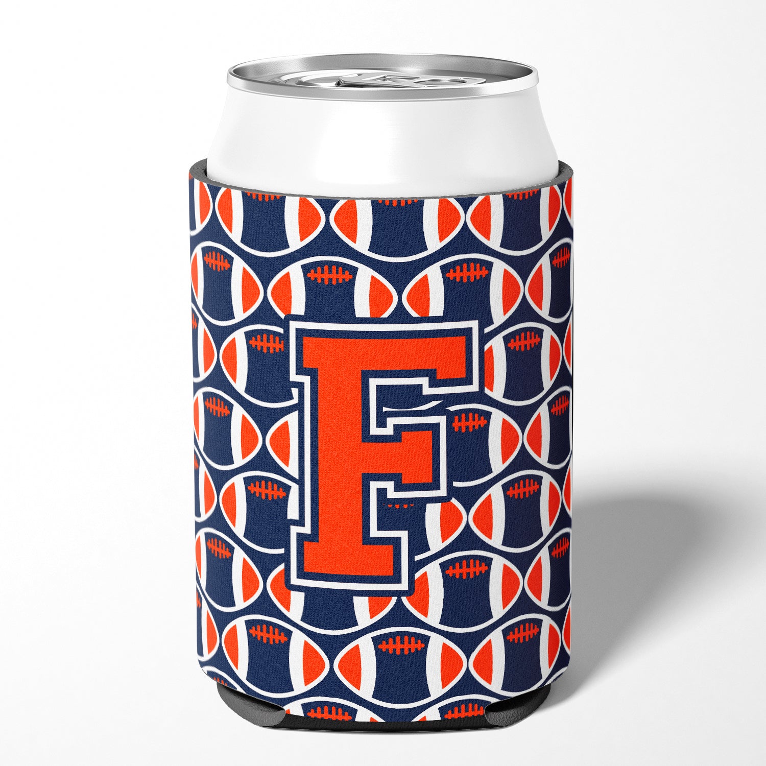 Letter F Football Orange, Blue and white Can or Bottle Hugger CJ1066-FCC.