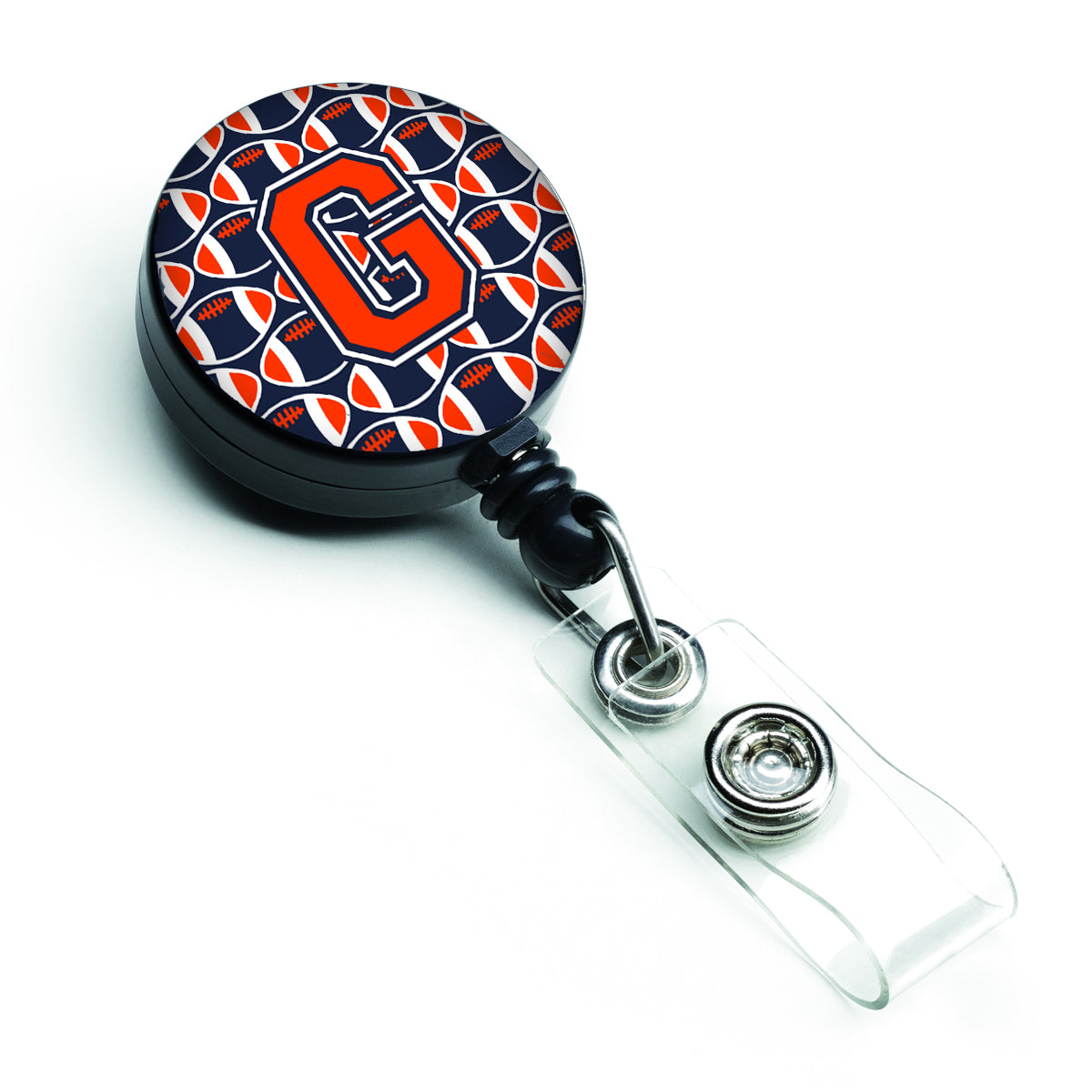 Letter G Football Orange, Blue and white Retractable Badge Reel CJ1066-GBR