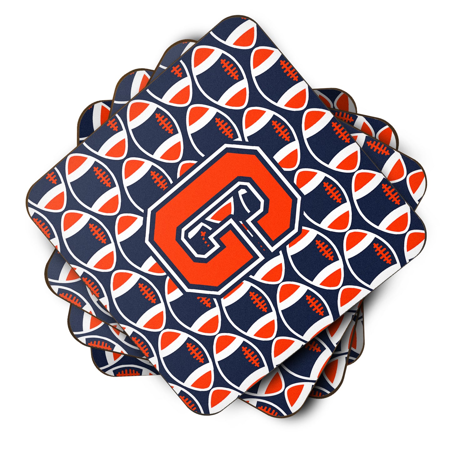 Letter G Football Orange, Blue and white Foam Coaster Set of 4 CJ1066-GFC - the-store.com