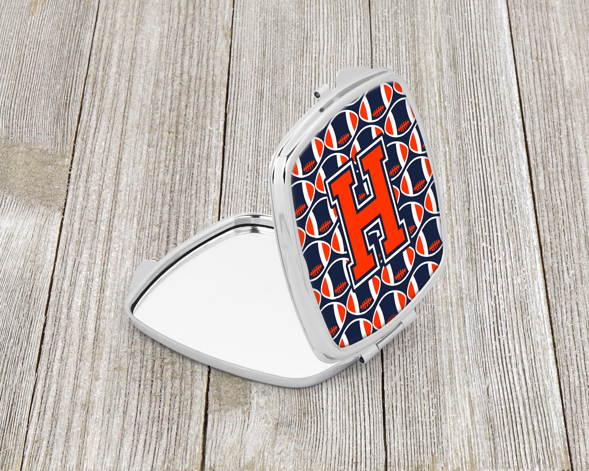 Letter H Football Orange, Blue and white Compact Mirror CJ1066-HSCM