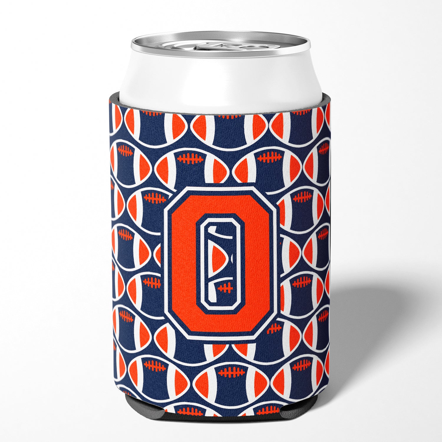 Letter O Football Orange, Blue and white Can or Bottle Hugger CJ1066-OCC.