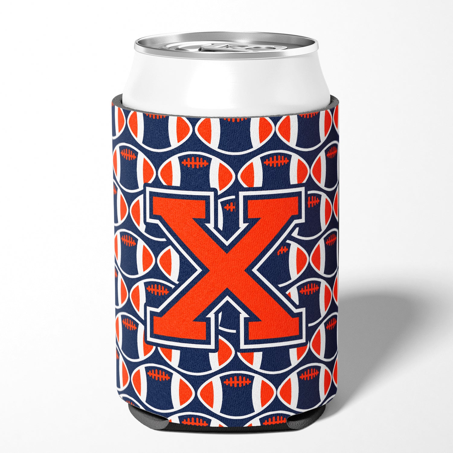 Letter X Football Orange, Blue and white Can or Bottle Hugger CJ1066-XCC.