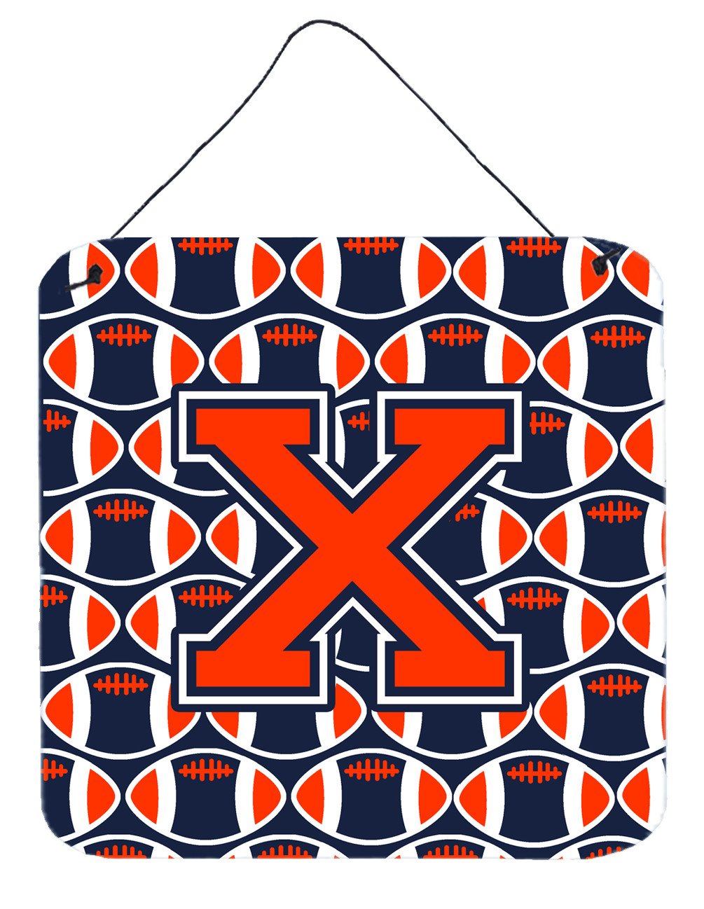 Letter X Football Orange, Blue and white Wall or Door Hanging Prints CJ1066-XDS66 by Caroline's Treasures