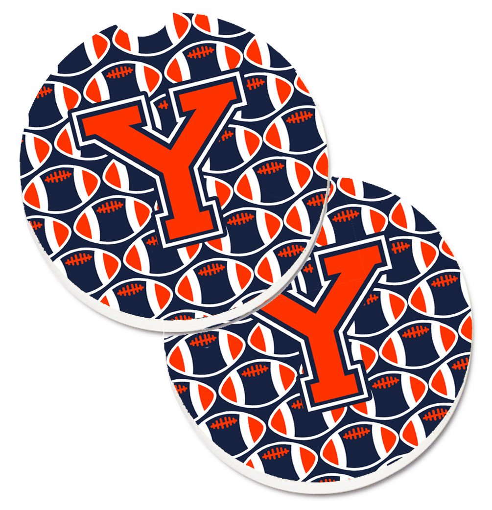 Letter Y Football Orange, Blue and white Set of 2 Cup Holder Car Coasters CJ1066-YCARC by Caroline's Treasures