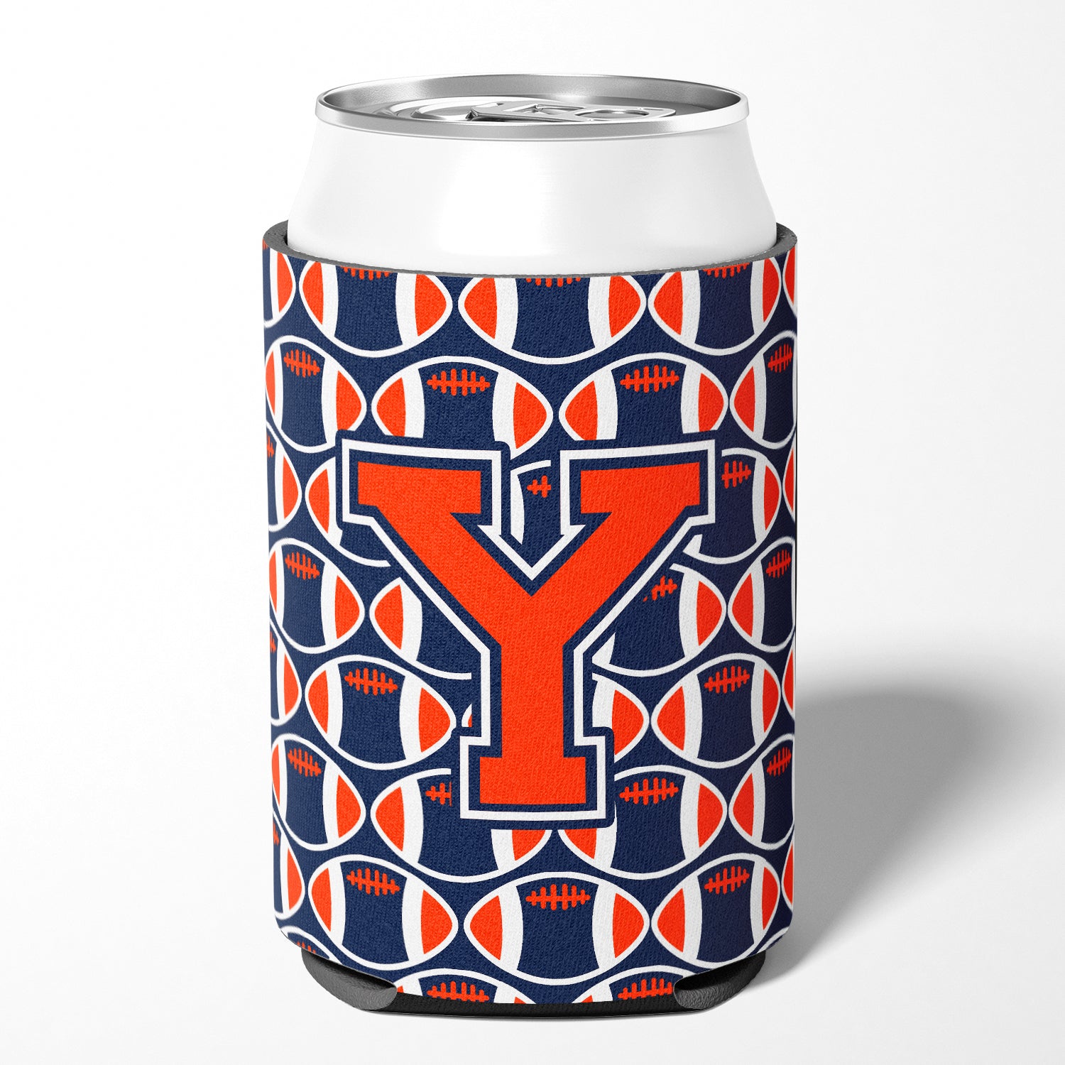 Letter Y Football Orange, Blue and white Can or Bottle Hugger CJ1066-YCC.
