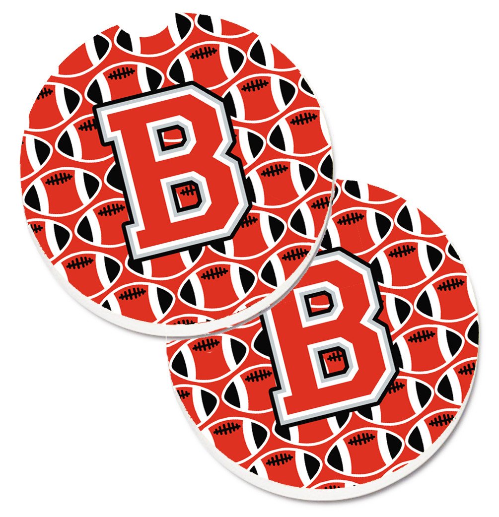 Letter B Football Scarlet and Grey Set of 2 Cup Holder Car Coasters CJ1067-BCARC by Caroline's Treasures