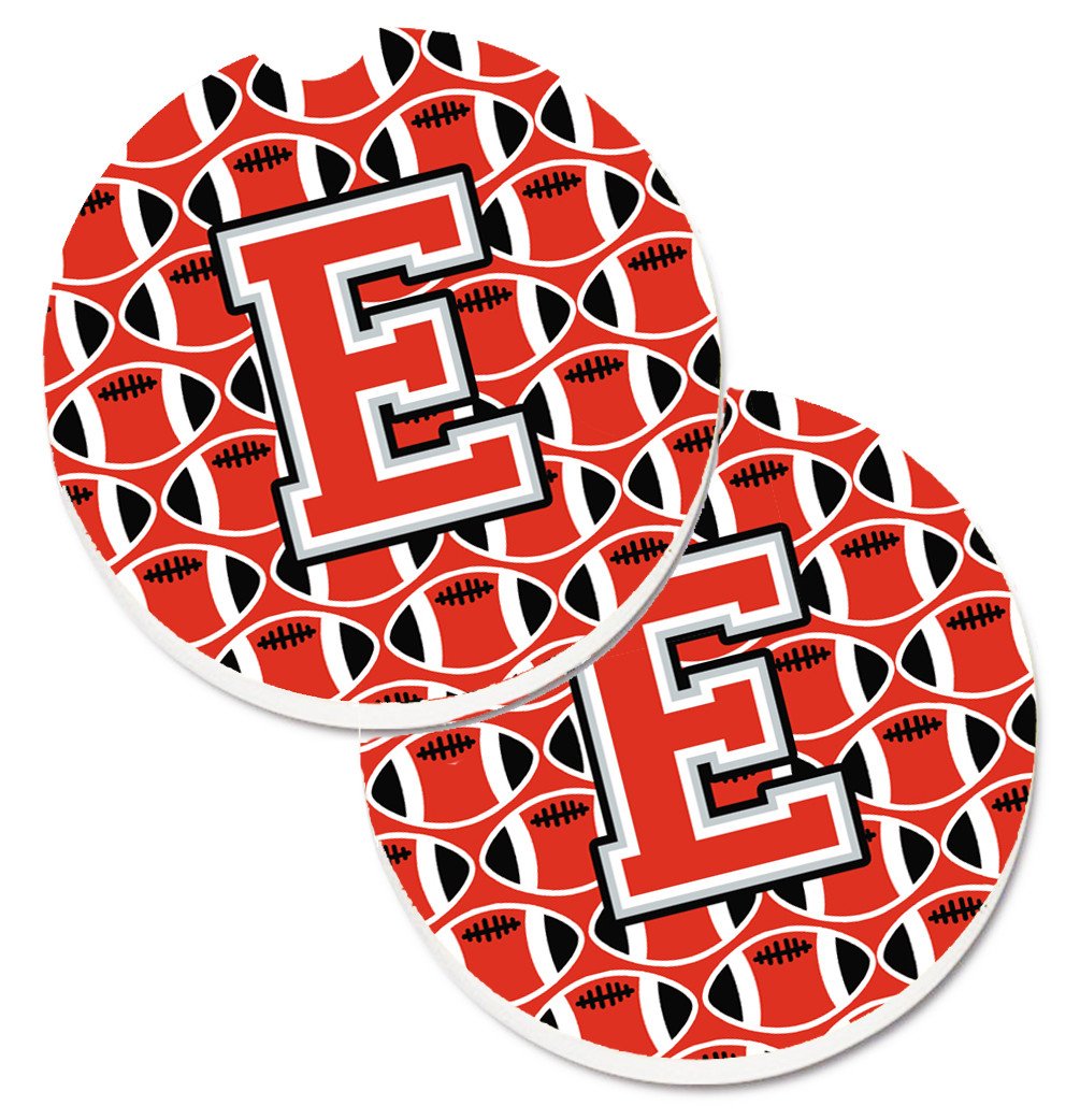 Letter E Football Scarlet and Grey Set of 2 Cup Holder Car Coasters CJ1067-ECARC by Caroline's Treasures