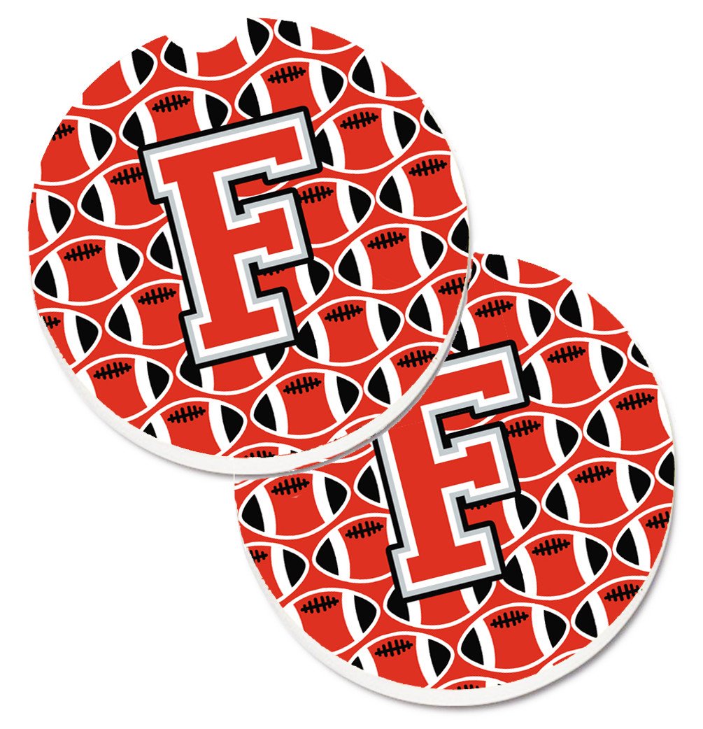 Letter F Football Scarlet and Grey Set of 2 Cup Holder Car Coasters CJ1067-FCARC by Caroline's Treasures