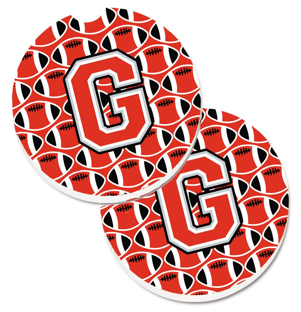 Letter G Football Scarlet and Grey Set of 2 Cup Holder Car Coasters CJ1067-GCARC by Caroline's Treasures