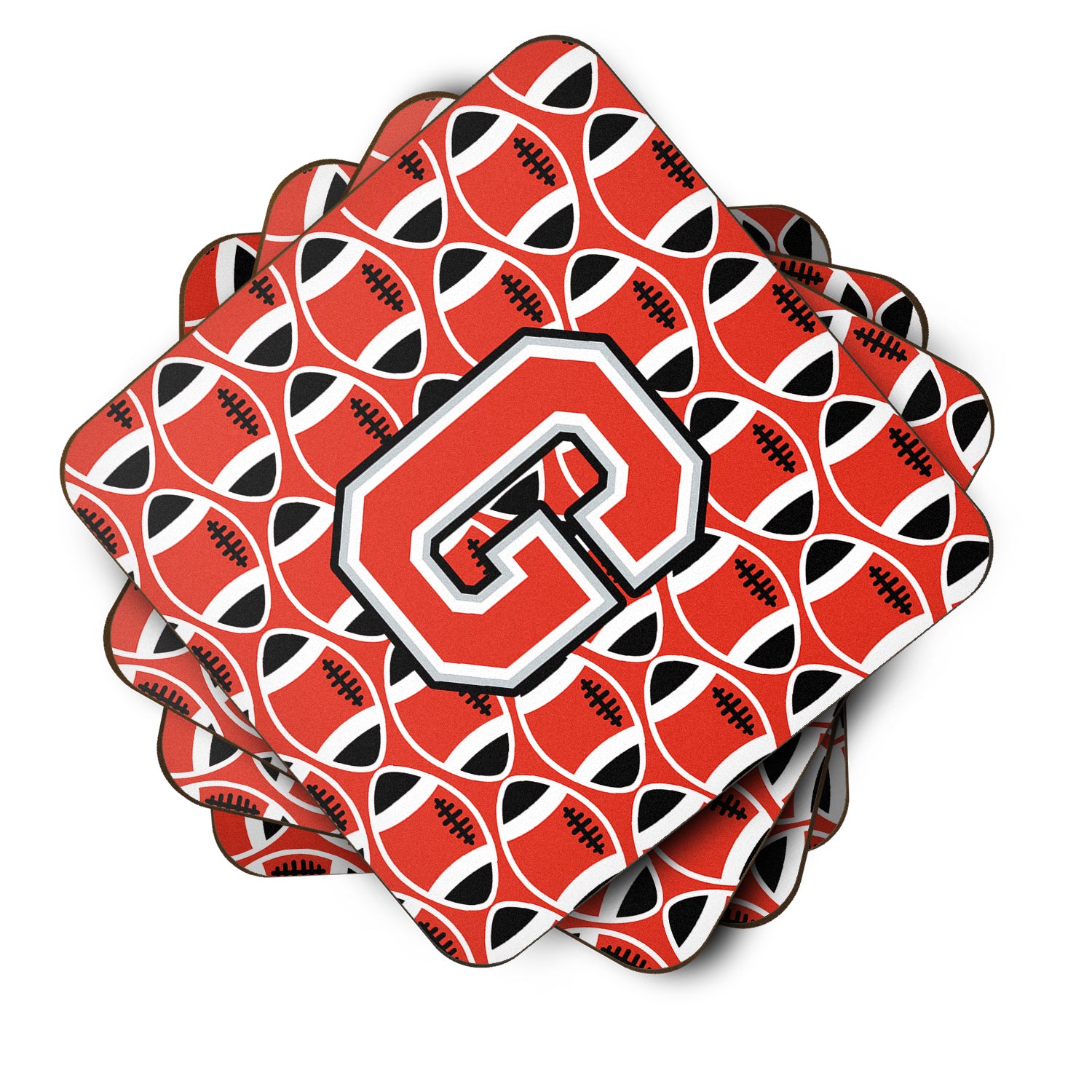 Letter G Football Scarlet and Grey Foam Coaster Set of 4 CJ1067-GFC - the-store.com