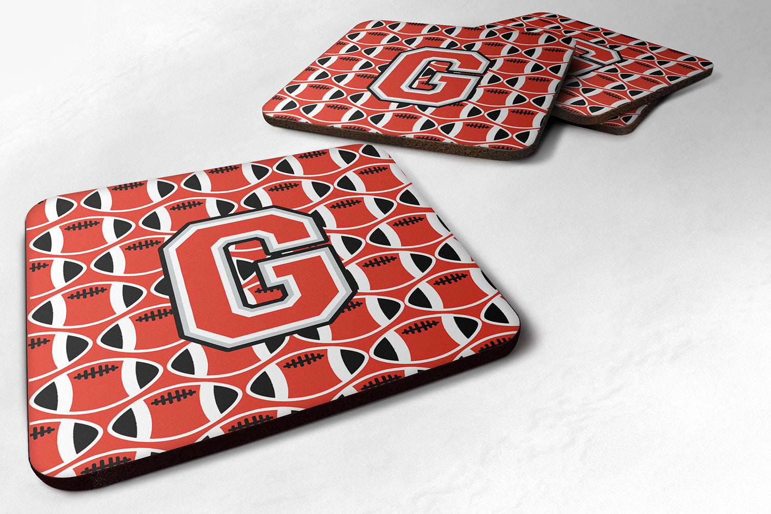 Letter G Football Scarlet and Grey Foam Coaster Set of 4 CJ1067-GFC - the-store.com