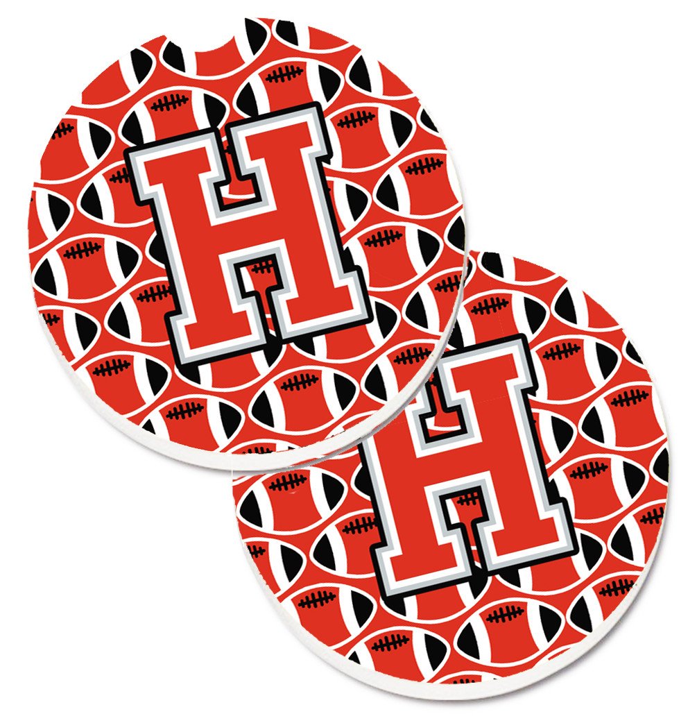 Letter H Football Scarlet and Grey Set of 2 Cup Holder Car Coasters CJ1067-HCARC by Caroline's Treasures