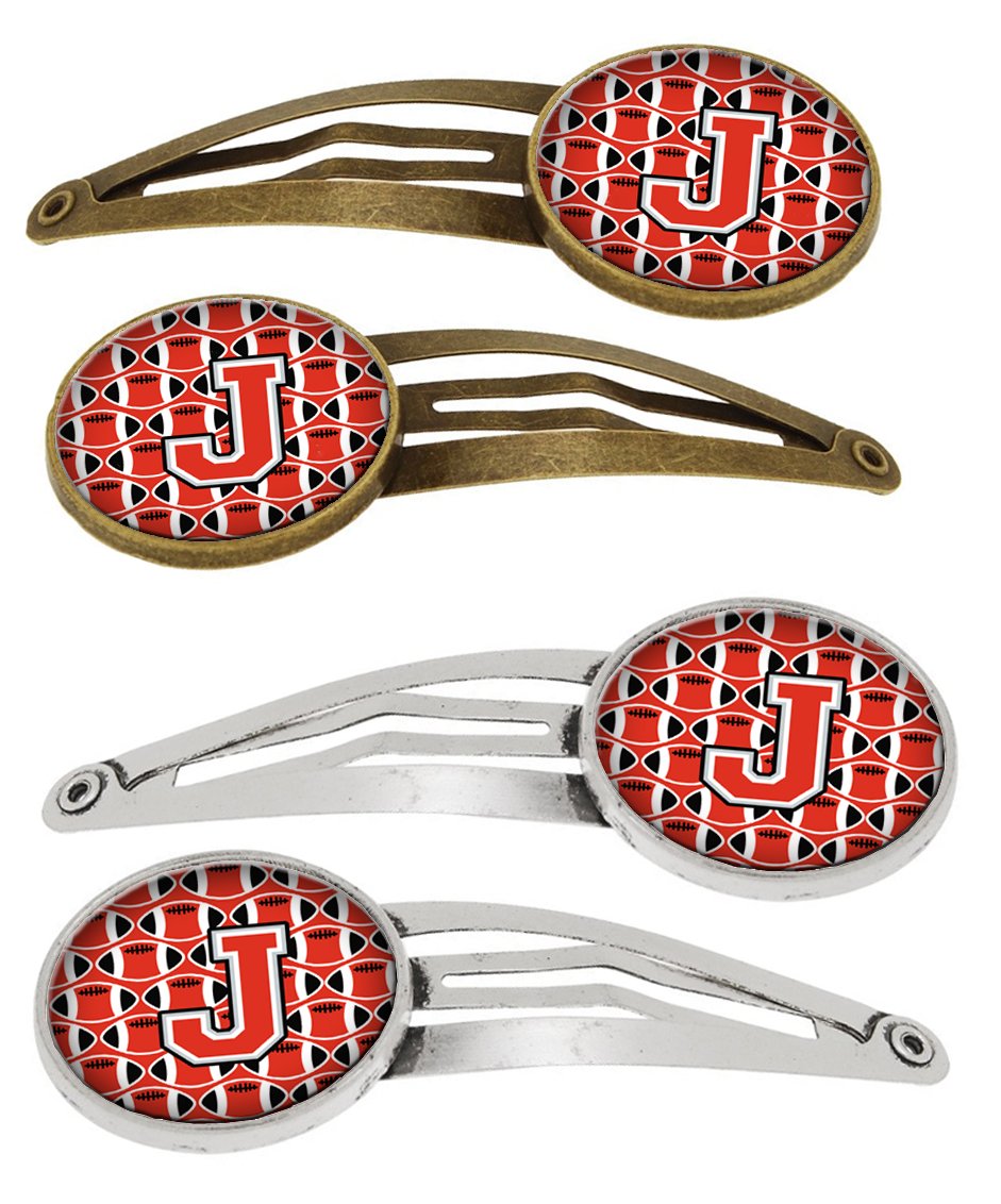 Letter J Football Scarlet and Grey Set of 4 Barrettes Hair Clips CJ1067-JHCS4 by Caroline&#39;s Treasures