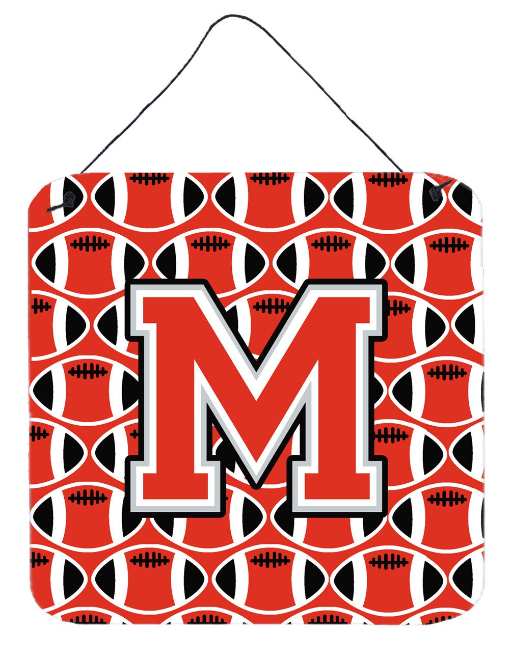 Letter M Football Scarlet and Grey Wall or Door Hanging Prints CJ1067-MDS66 by Caroline's Treasures
