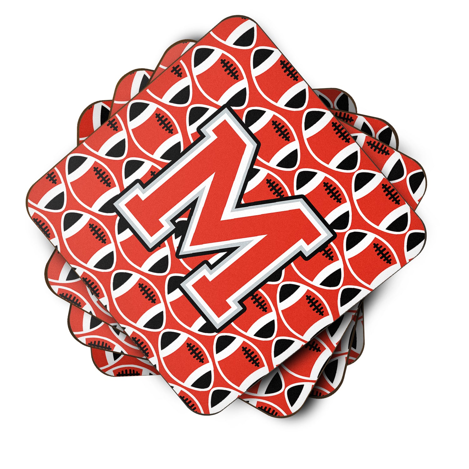 Letter M Football Scarlet and Grey Foam Coaster Set of 4 CJ1067-MFC - the-store.com