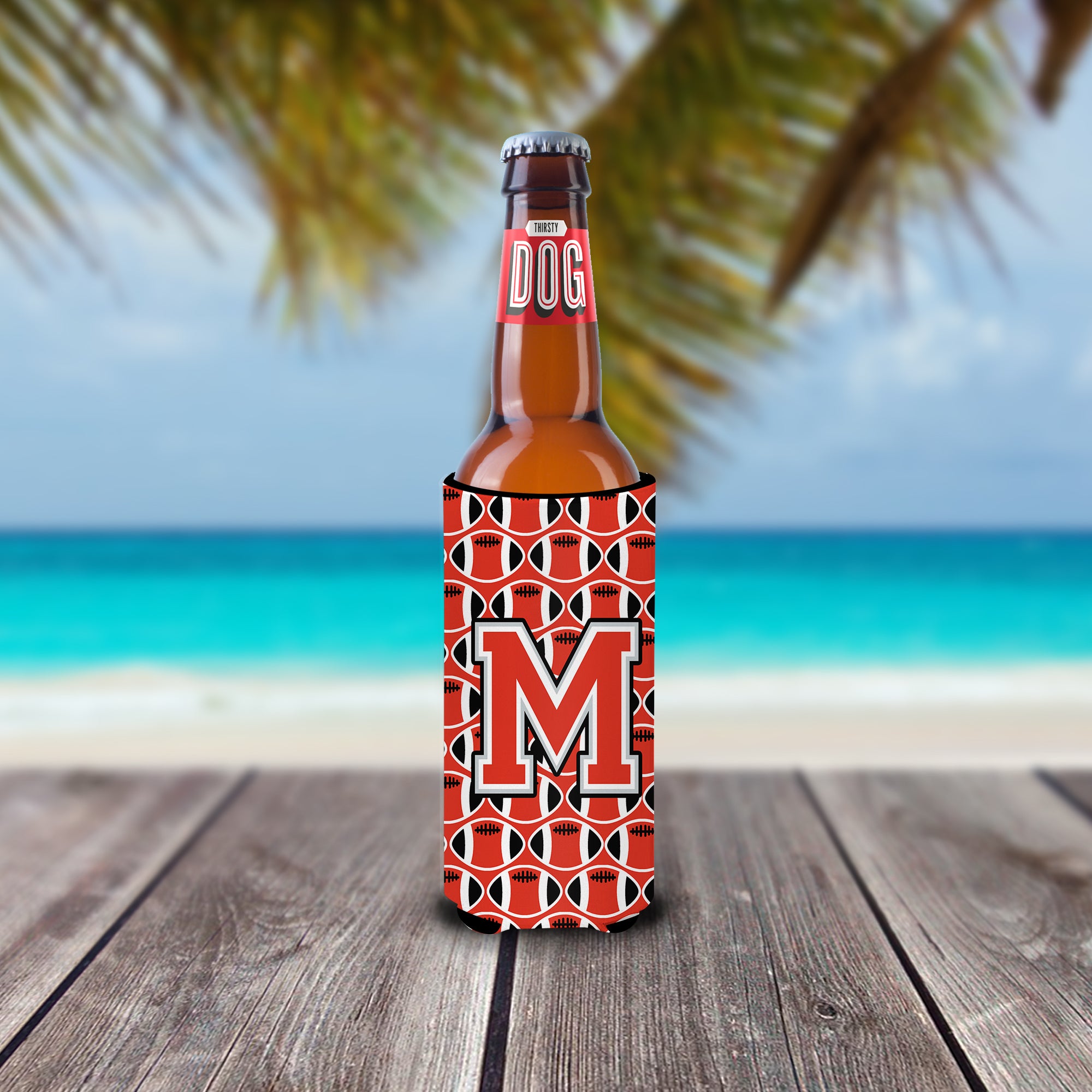 Letter M Football Scarlet and Grey Ultra Beverage Insulators for slim cans CJ1067-MMUK.