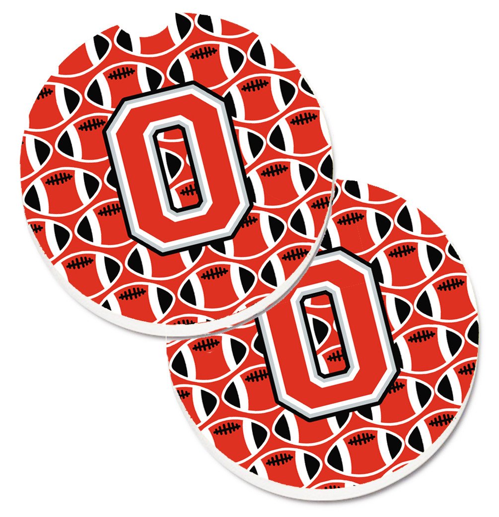 Letter O Football Scarlet and Grey Set of 2 Cup Holder Car Coasters CJ1067-OCARC by Caroline's Treasures