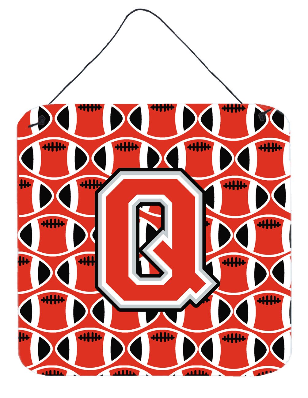 Letter Q Football Scarlet and Grey Wall or Door Hanging Prints CJ1067-QDS66 by Caroline's Treasures