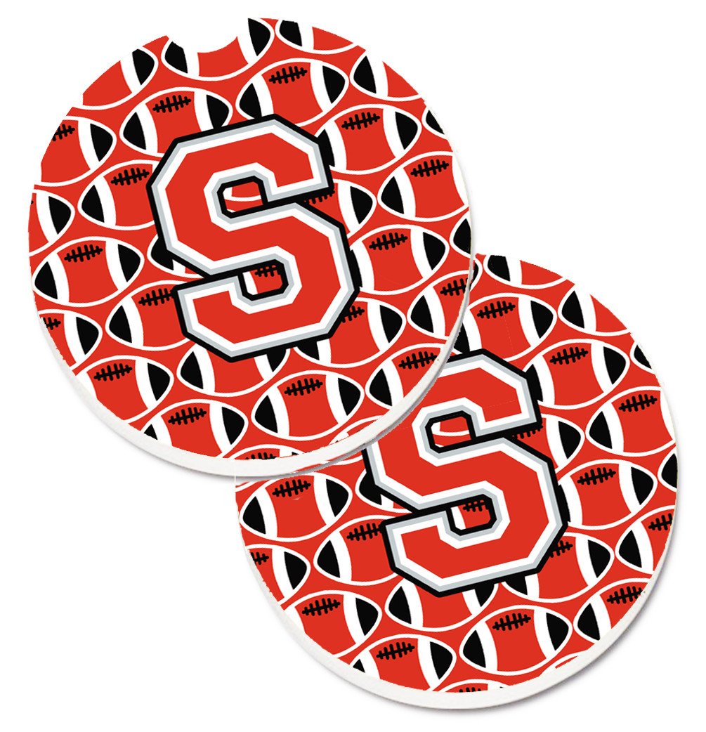 Letter S Football Scarlet and Grey Set of 2 Cup Holder Car Coasters CJ1067-SCARC by Caroline's Treasures