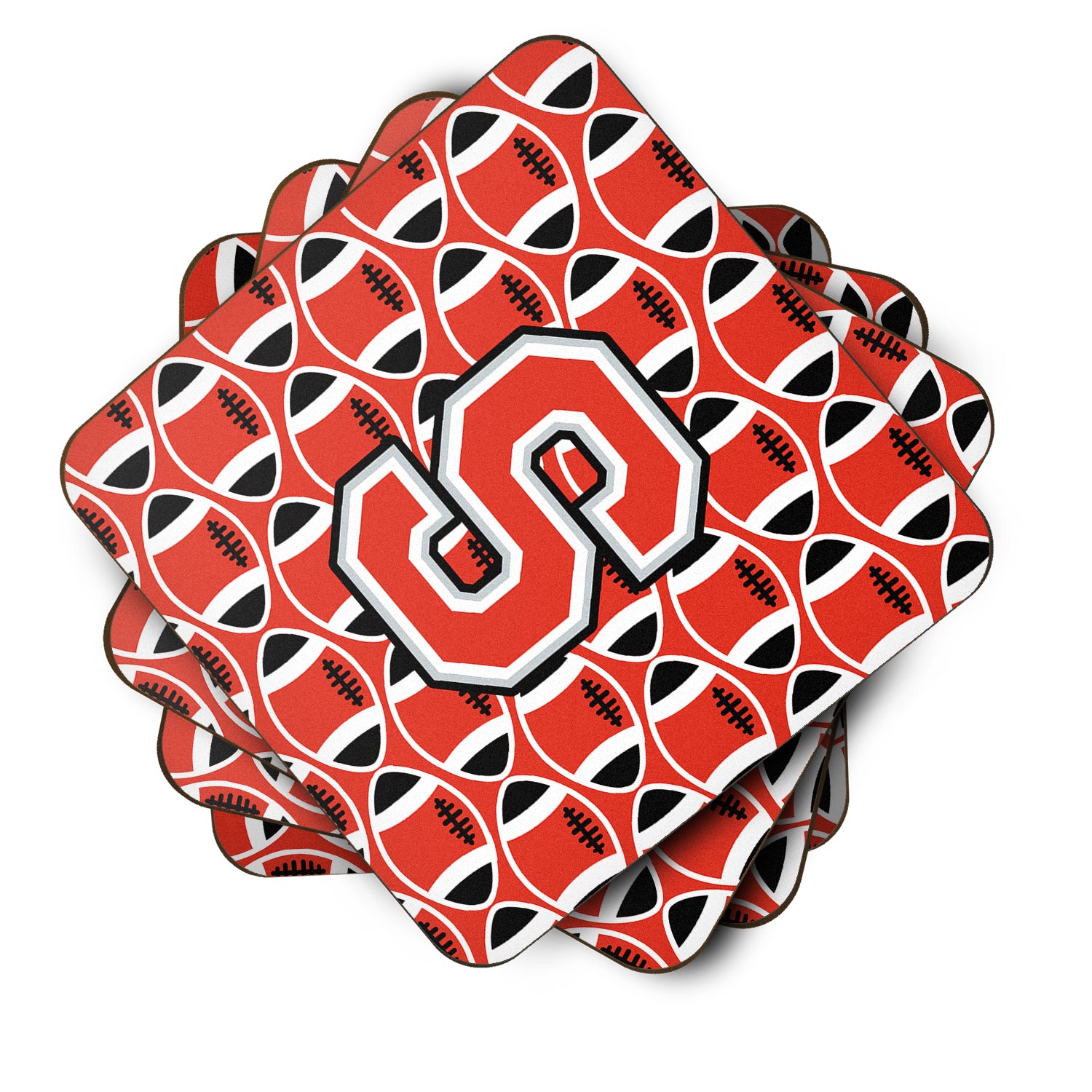 Letter S Football Scarlet and Grey Foam Coaster Set of 4 CJ1067-SFC - the-store.com