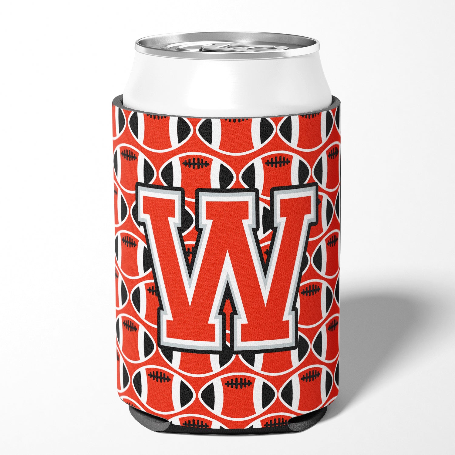 Letter W Football Scarlet and Grey Can or Bottle Hugger CJ1067-WCC.