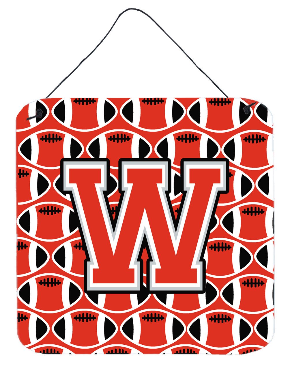 Letter W Football Scarlet and Grey Wall or Door Hanging Prints CJ1067-WDS66 by Caroline's Treasures