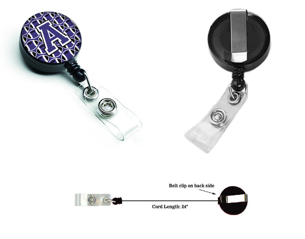 Letter A Football Purple and White Retractable Badge Reel CJ1068-ABR.