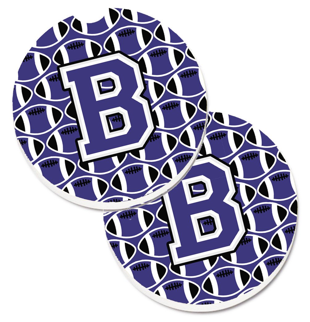 Letter B Football Purple and White Set of 2 Cup Holder Car Coasters CJ1068-BCARC by Caroline's Treasures