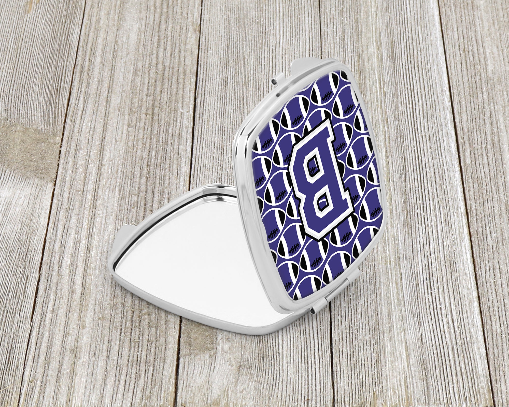 Letter B Football Purple and White Compact Mirror CJ1068-BSCM