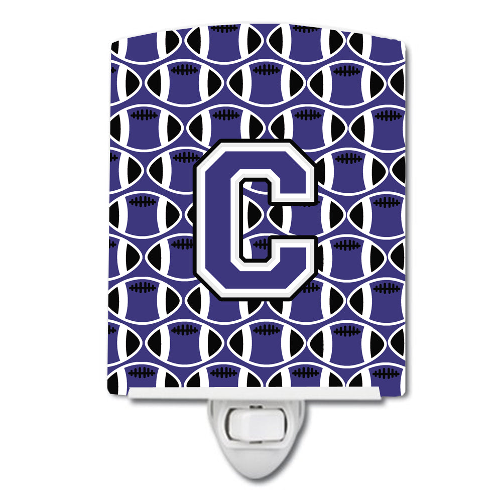Letter C Football Purple and White Ceramic Night Light CJ1068-CCNL - the-store.com