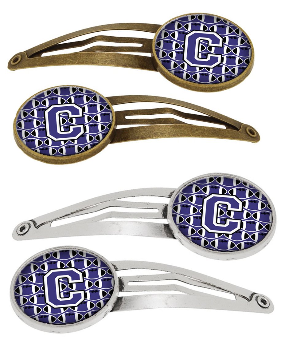 Letter C Football Purple and White Set of 4 Barrettes Hair Clips CJ1068-CHCS4 by Caroline's Treasures