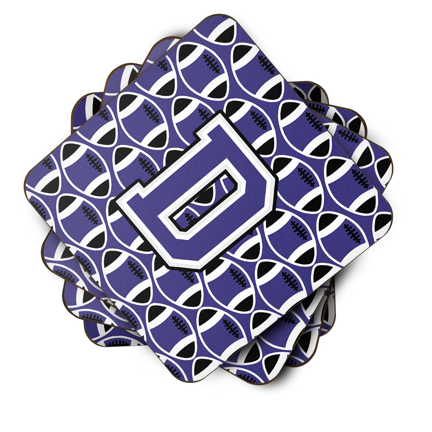 Letter D Football Purple and White Foam Coaster Set of 4 CJ1068-DFC - the-store.com
