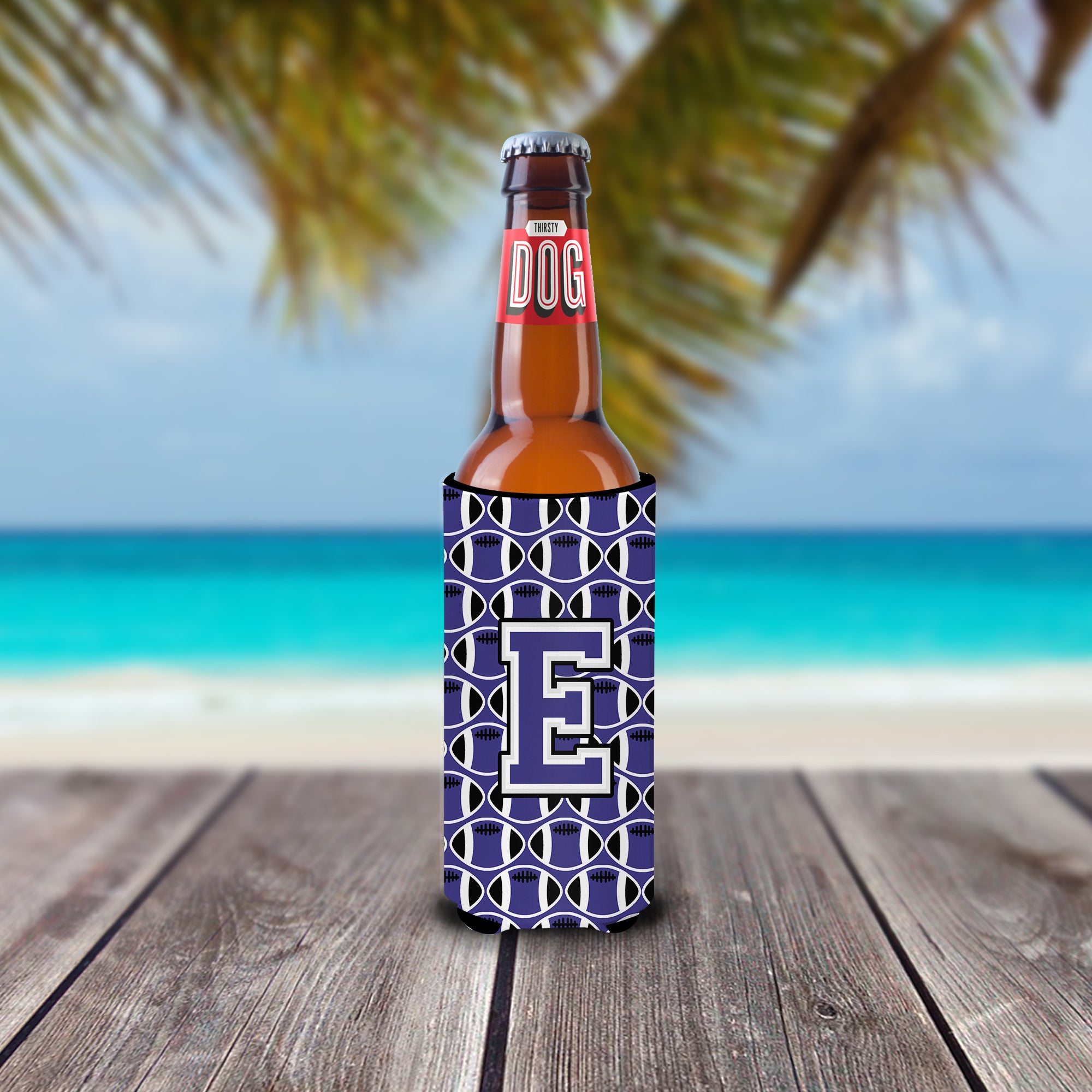 Letter E Football Purple and White Ultra Beverage Insulators for slim cans CJ1068-EMUK