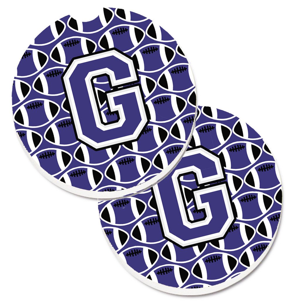 Letter G Football Purple and White Set of 2 Cup Holder Car Coasters CJ1068-GCARC by Caroline&#39;s Treasures