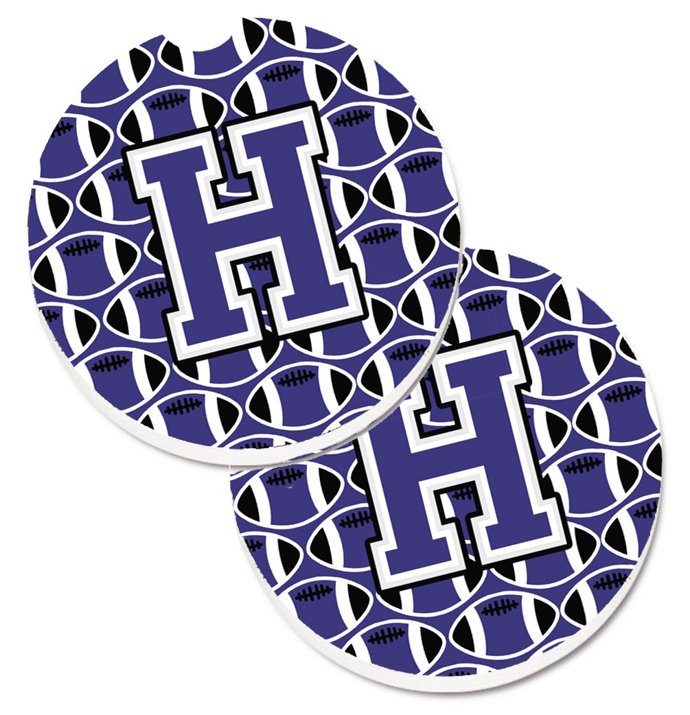 Letter H Football Purple and White Set of 2 Cup Holder Car Coasters CJ1068-HCARC by Caroline's Treasures
