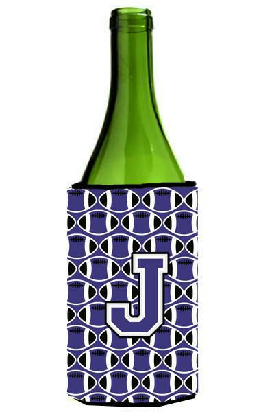 Letter J Football Purple and White Wine Bottle Beverage Insulator Hugger CJ1068-JLITERK by Caroline's Treasures