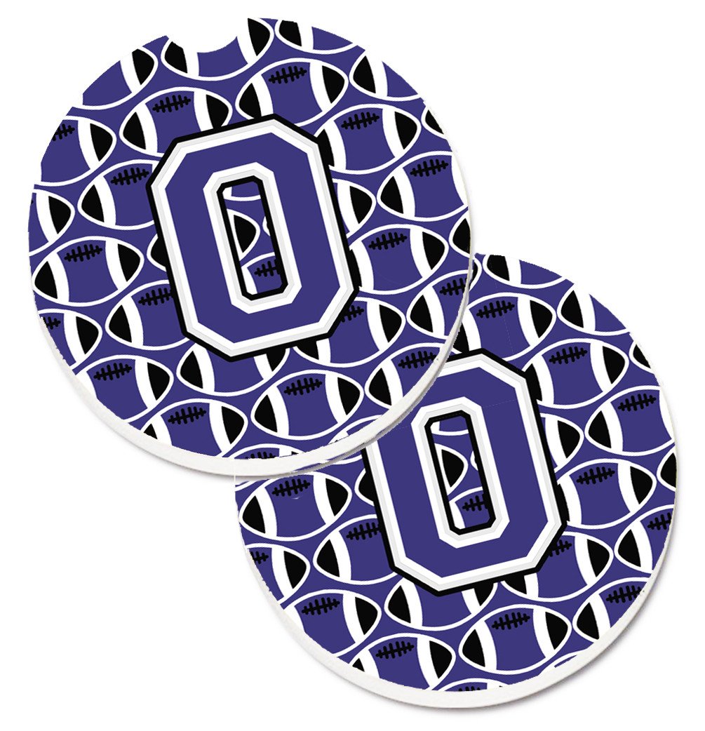 Letter O Football Purple and White Set of 2 Cup Holder Car Coasters CJ1068-OCARC by Caroline's Treasures