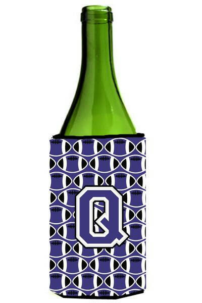 Letter Q Football Purple and White Wine Bottle Beverage Insulator Hugger CJ1068-QLITERK by Caroline's Treasures
