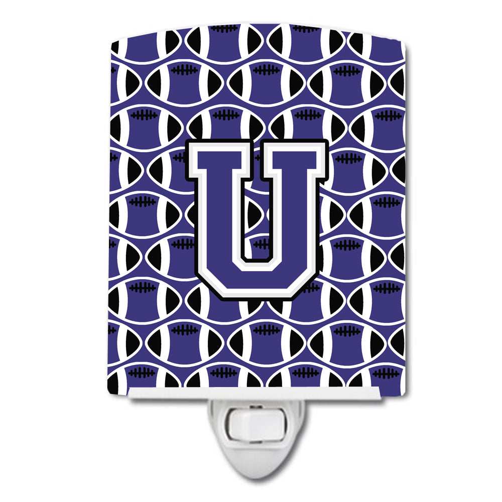Letter U Football Purple and White Ceramic Night Light CJ1068-UCNL - the-store.com