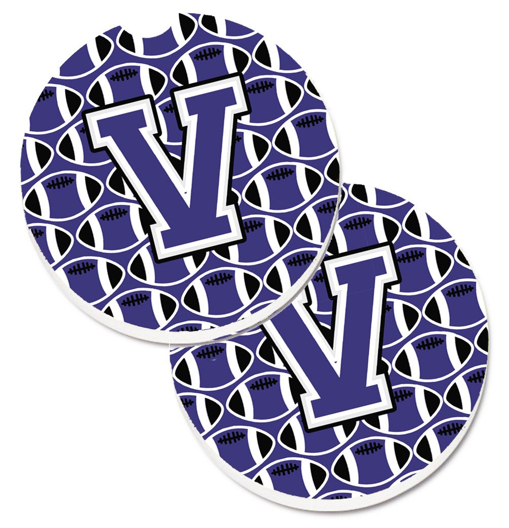 Letter V Football Purple and White Set of 2 Cup Holder Car Coasters CJ1068-VCARC by Caroline's Treasures