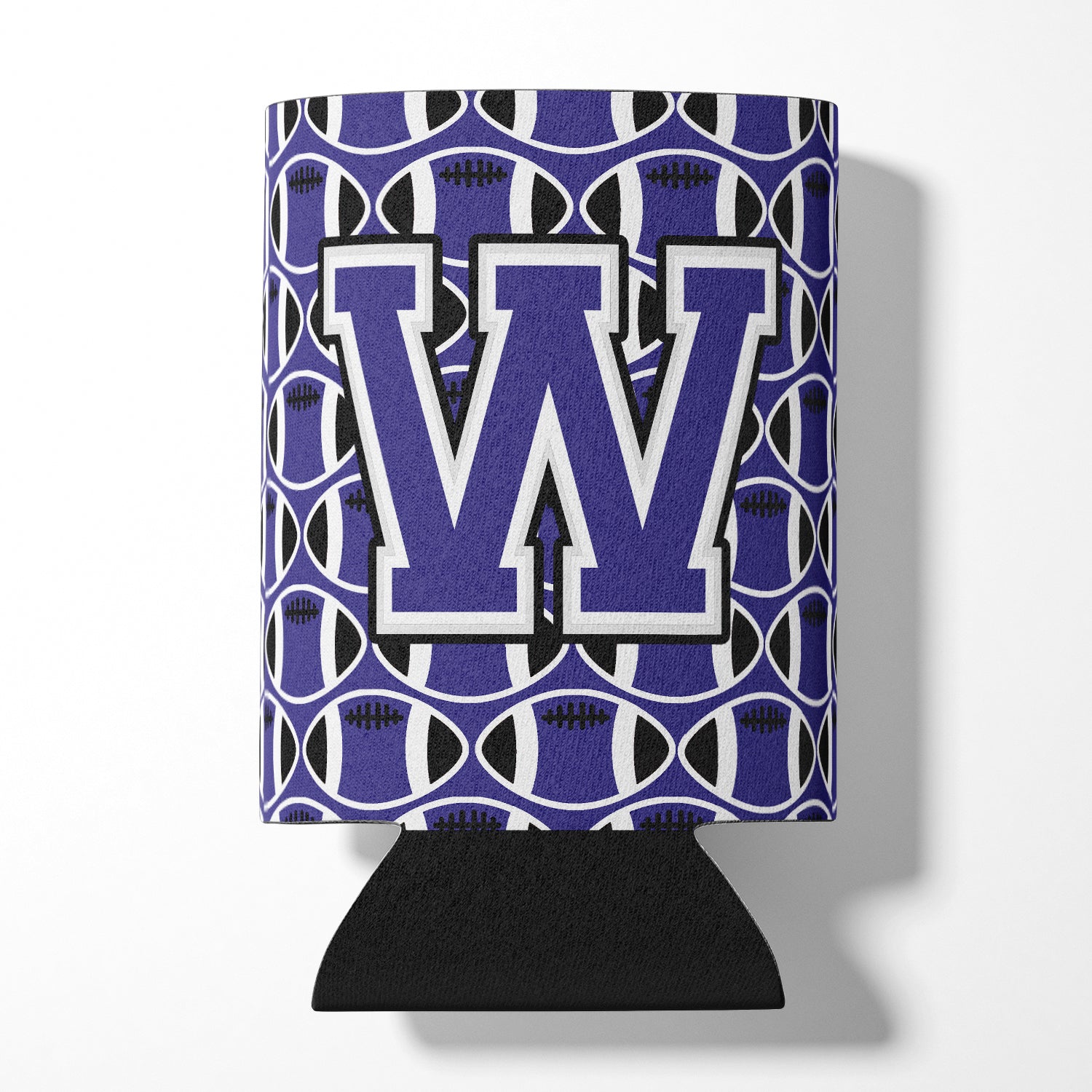 Letter W Football Purple and White Can or Bottle Hugger CJ1068-WCC.