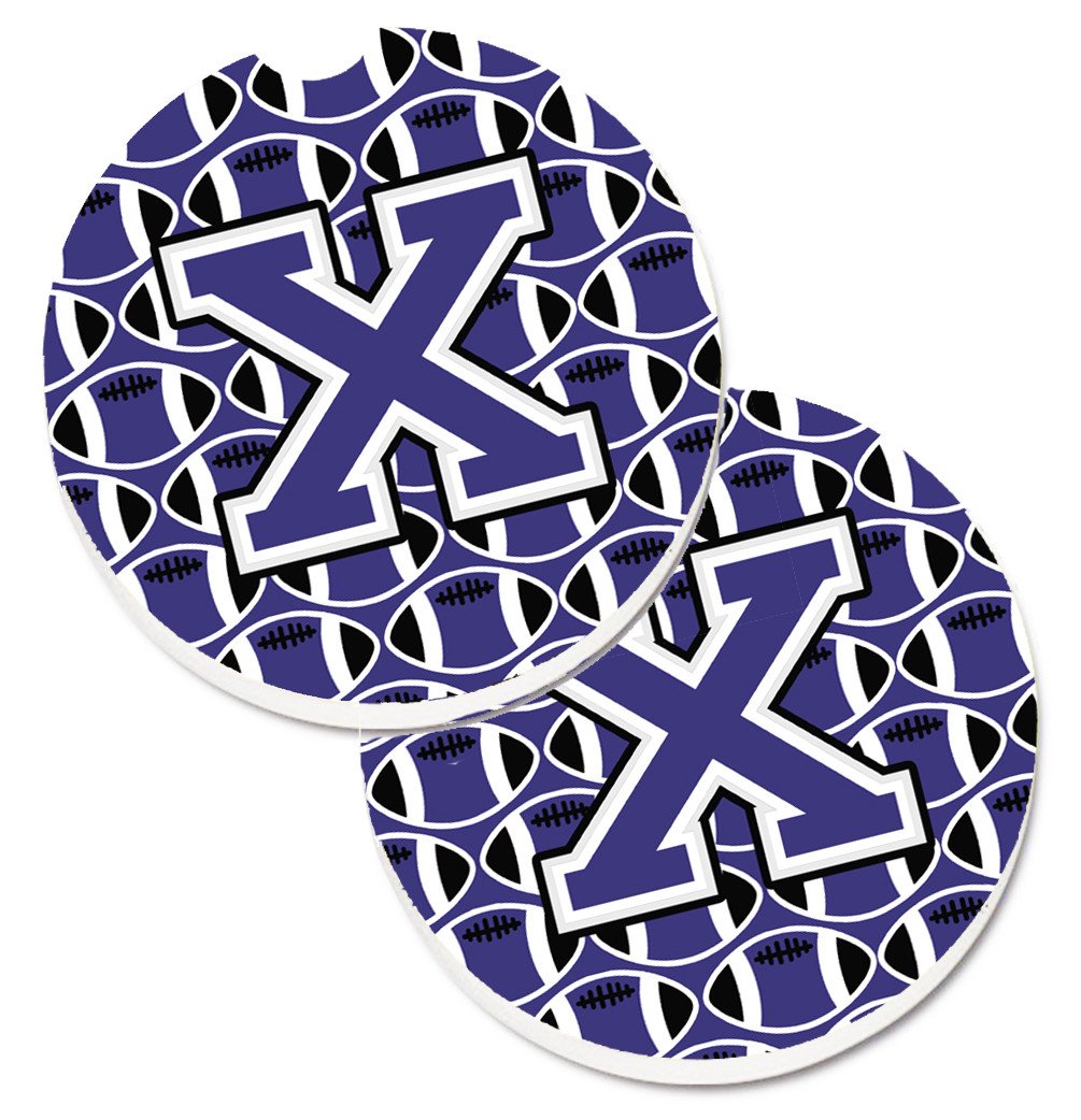 Letter X Football Purple and White Set of 2 Cup Holder Car Coasters CJ1068-XCARC by Caroline's Treasures