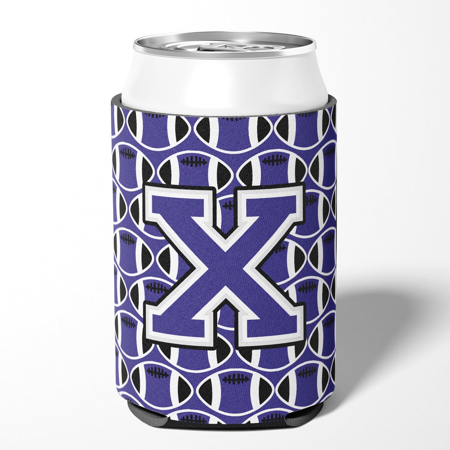 Letter X Football Purple and White Can or Bottle Hugger CJ1068-XCC.