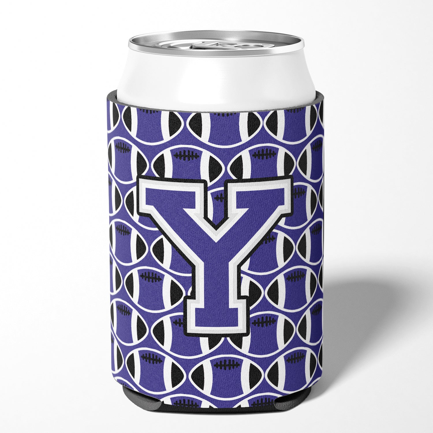 Letter Y Football Purple and White Can or Bottle Hugger CJ1068-YCC.